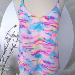 Tank Top Watercolor Colorful Chiffon Twisted Racer back Sheer Not See Th…